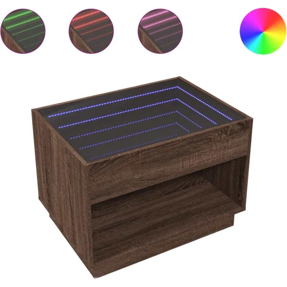 vidaXL Salontafel met Infinity LED 70x50x50 cm bruin eikenkleurig, foto 2