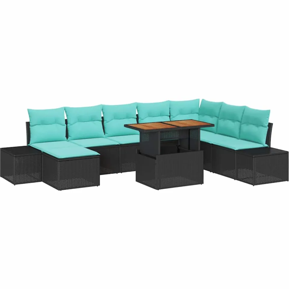 vidaXL Tuin Sofa Set 9 st Zwart Poly riet