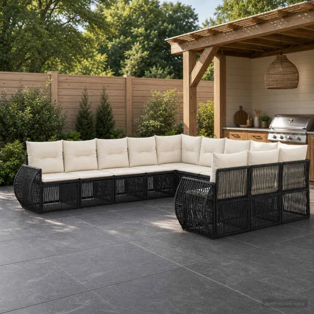 vidaXL Tuinbankenset 11 st 11-zits Zwart en Cream Wit poly rattan, foto 2
