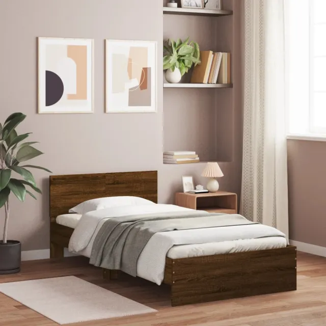 vidaXL Bedframe met hoofdbord zonder matras bruin eiken 100x200 cm