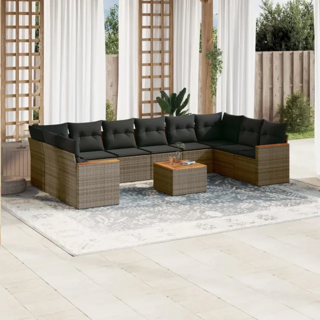 vidaXL 11-delige Loungeset met kussens poly rattan grijs, foto 2
