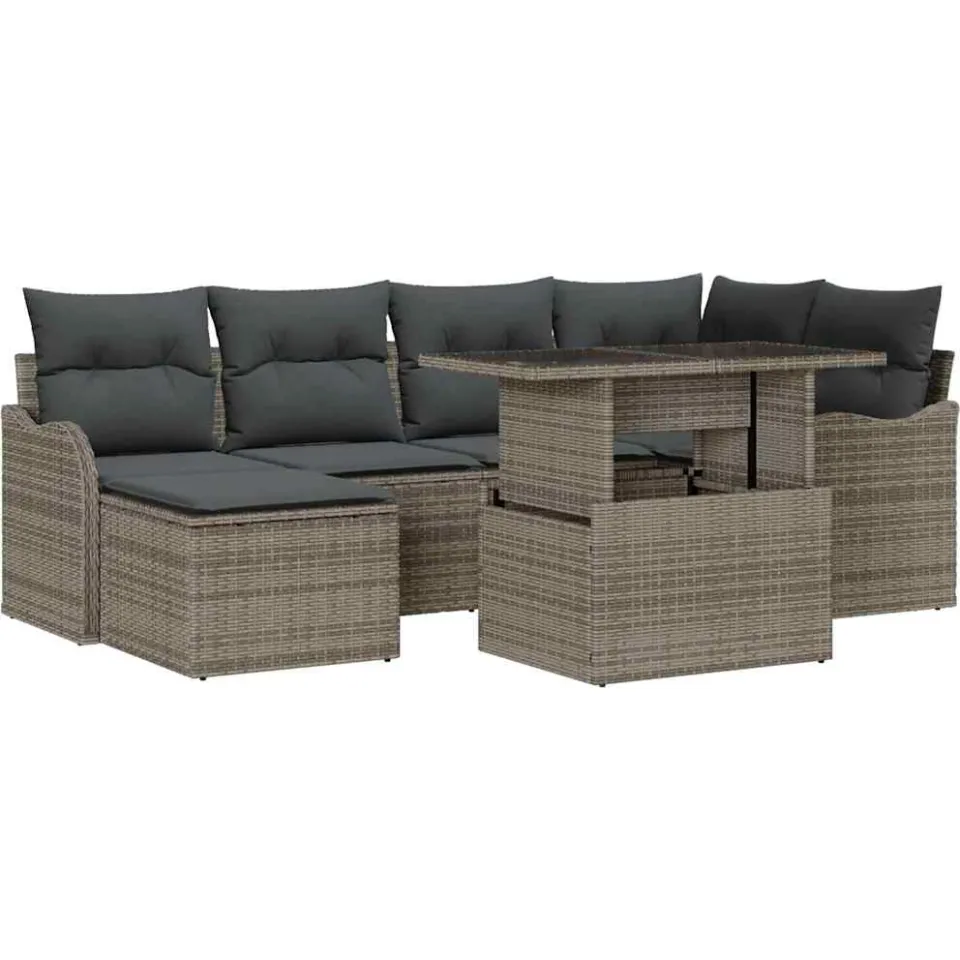 vidaXL Tuin Sofa Set 7 st Grijs [Synthetisch]: Poly Rattan