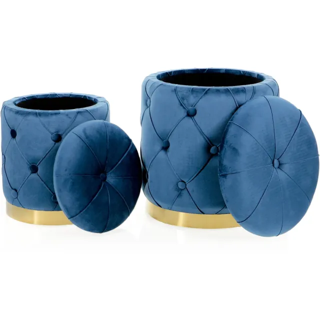 Messa Home Milena Blauwe Pof Set - 2 Stuks - Opbergruimte - Glamour Stijl