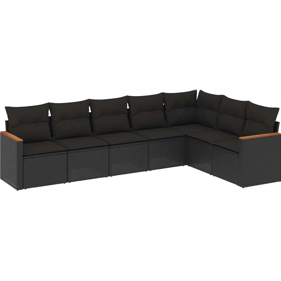 vidaXL 7-delige Loungeset met kussens poly rattan zwart, foto 3