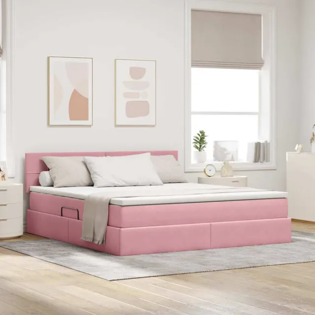 vidaXL LED Opslagbed met Matras Roze 160 x 200 cm Fluweel