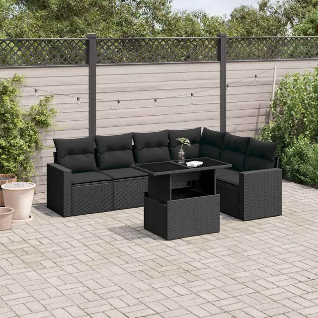 vidaXL 7-delige Loungeset met kussens poly rattan zwart, foto 2