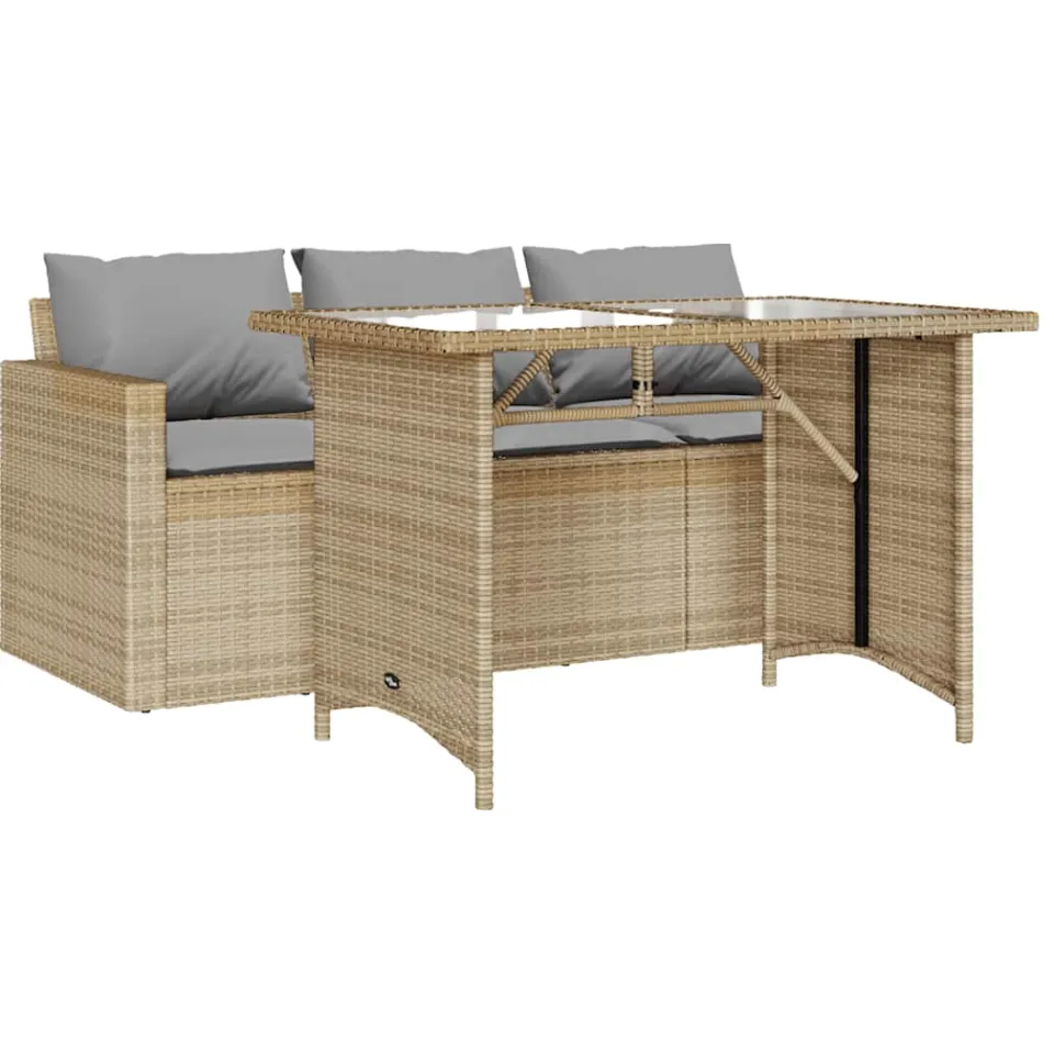 vidaXL 2-delige Tuinset met kussens poly rattan beige, foto 3
