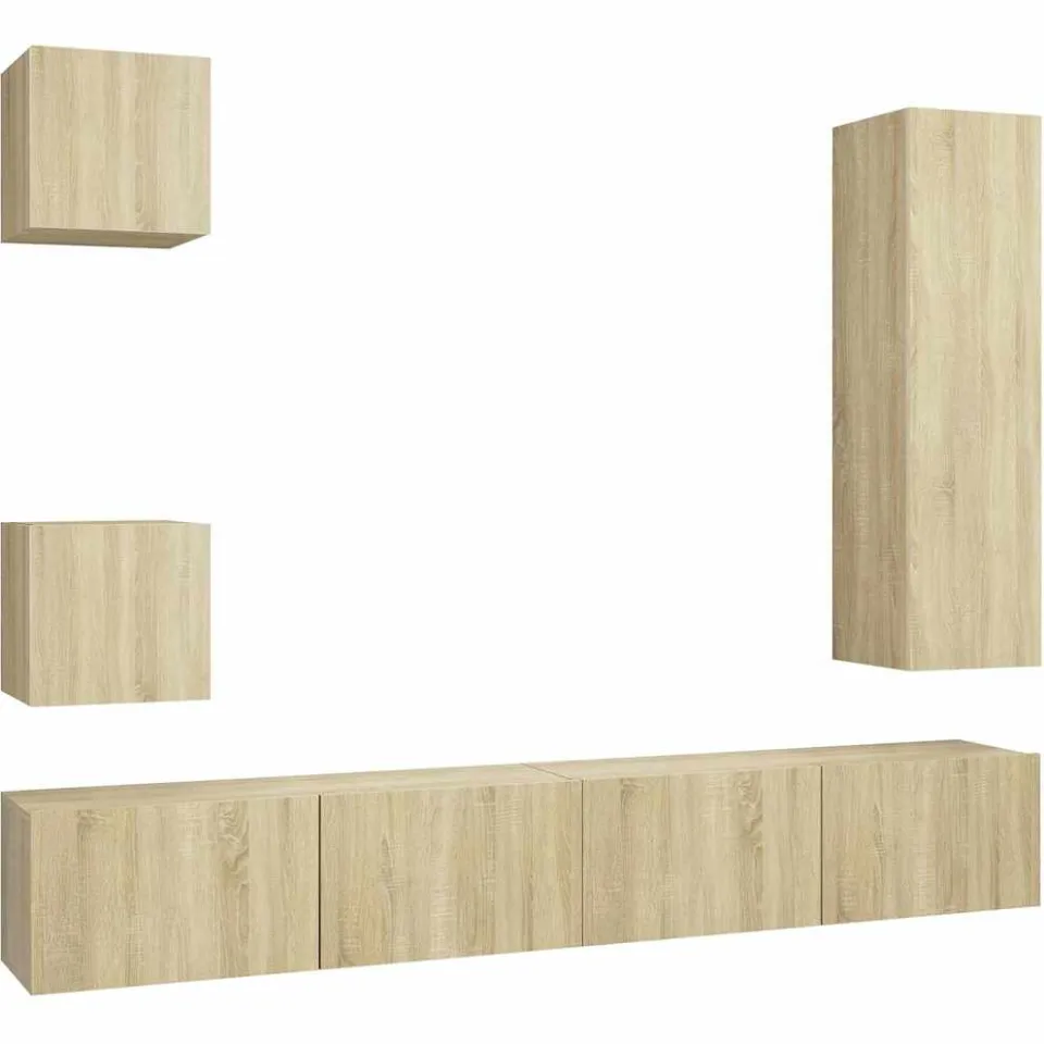 vidaXL 5-delige Tv-meubelset bewerkt hout sonoma eikenkleurig Bruin