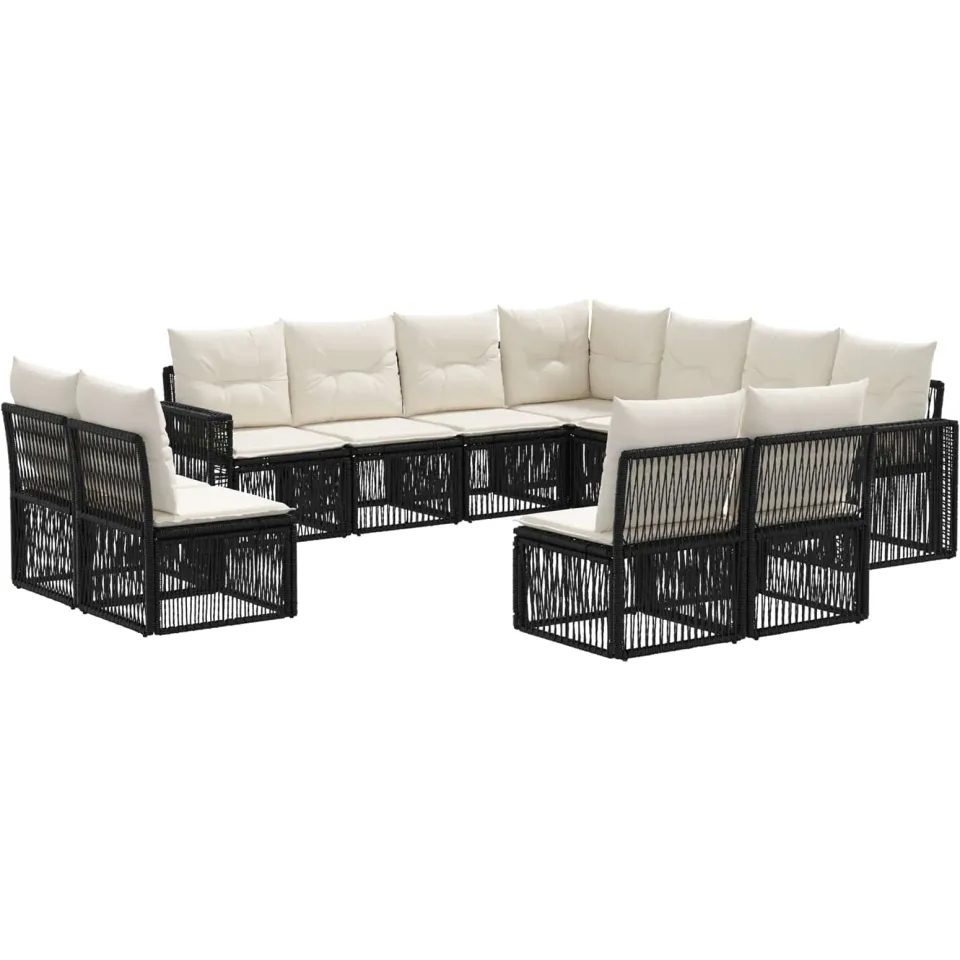 vidaXL Tuinbankenset 11 st 11-zits Zwart en Cream Wit poly rattan