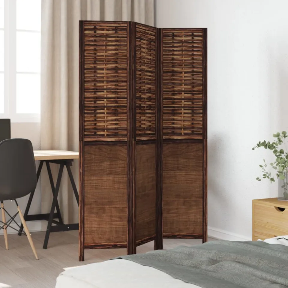 vidaXL Kamerscherm met 3 panelen massief paulowniahout donkerbruin bruin, foto 4