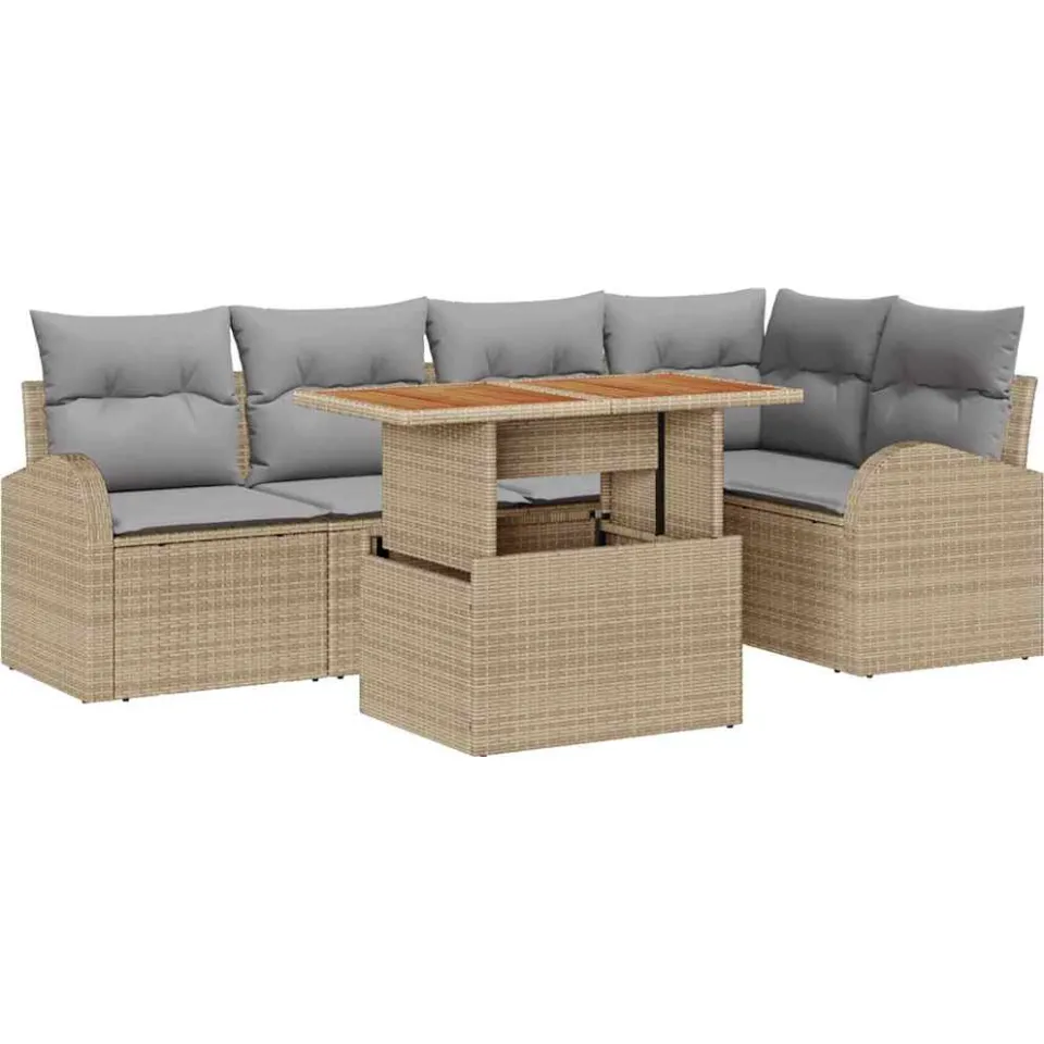 vidaXL Tuin Sofa Set 6 st Beige Poly riet