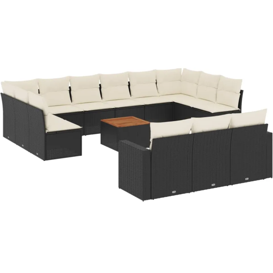 vidaXL 14-delige Loungeset met kussens poly rattan zwart, foto 3