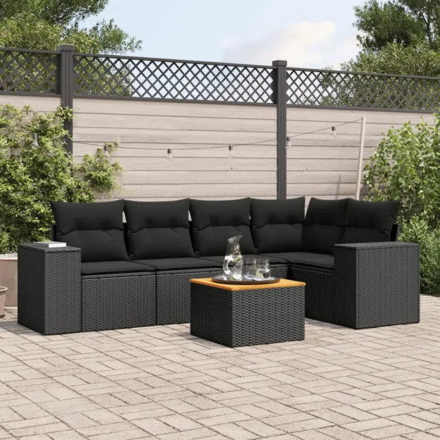 vidaXL 6-delige Loungeset met kussens poly rattan zwart, foto 2