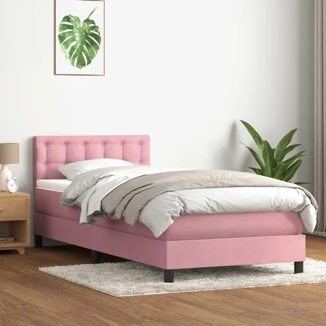 vidaXL Boxspring met matras fluweel roze 80x220 cm