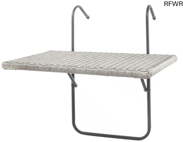 RFWR Balkonhangtafel 60 x 40 cm in rotanlook - Inklapbare Hangtafel voor Balkon en Terras Grijs