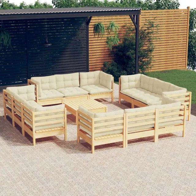 vidaXL 13-delige Loungeset met crèmekleurige kussens grenenhout, foto 2
