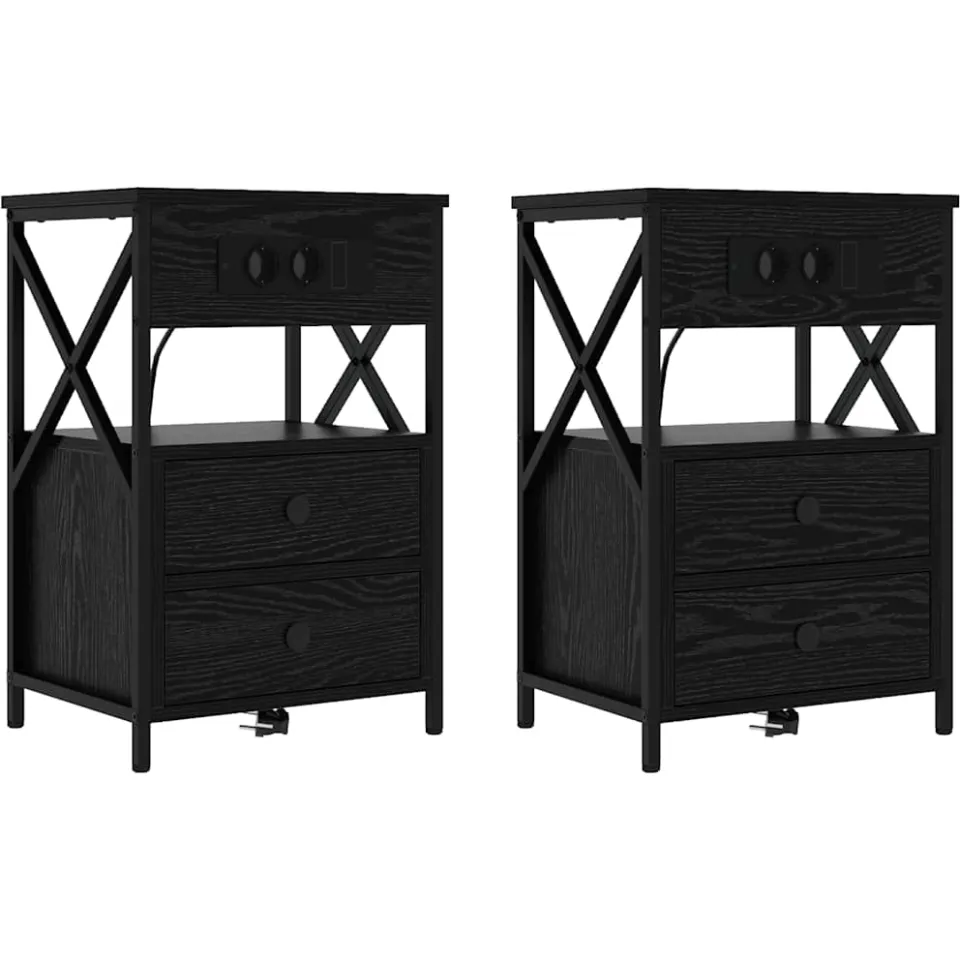 vidaXL Nachtkastje 2 st Zwart Eiken 40 x 31 x 60 cm Bewerkt hout, foto 3