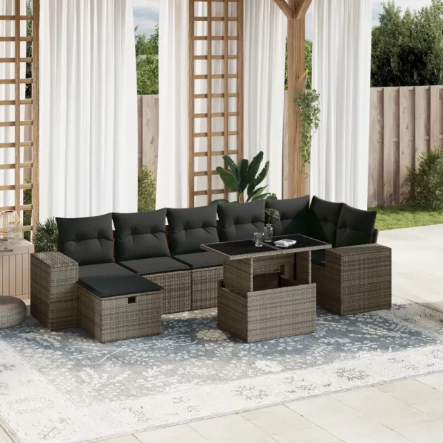 vidaXL 8-delige Loungeset met kussens poly rattan grijs, foto 2