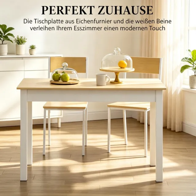 DESMIU Eettafel - Rechthoekig Ontwerp Voor Eten En Werken - Voor Keuken En Eetkamer - Spaanplaat - 119 X 70 X 75 Cm - Eikenkleur En Wit