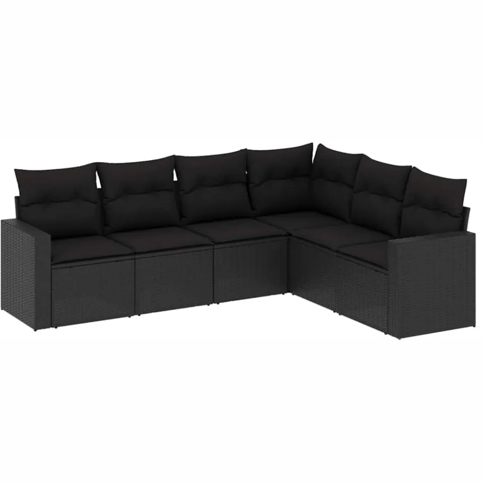 vidaXL 6-delige Loungeset met kussens poly rattan zwart