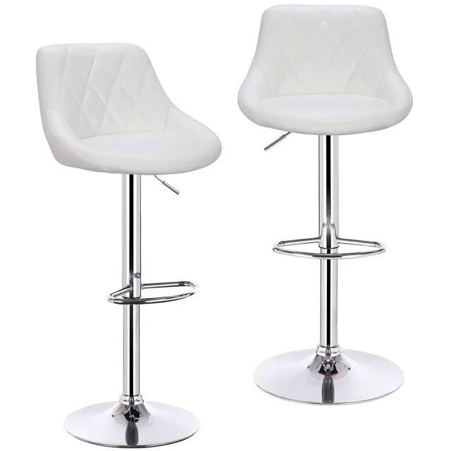 Mila Shop Draaibare barstoel - Barkruk - Kruk - Hoge kruk met voetsteun - Barkruk met rugleuning - In hoogte verstelbaar - 2 Stuks Wit