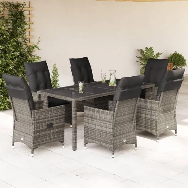 vidaXL 7-delige Tuinset met kussens poly rattan grijs, foto 2