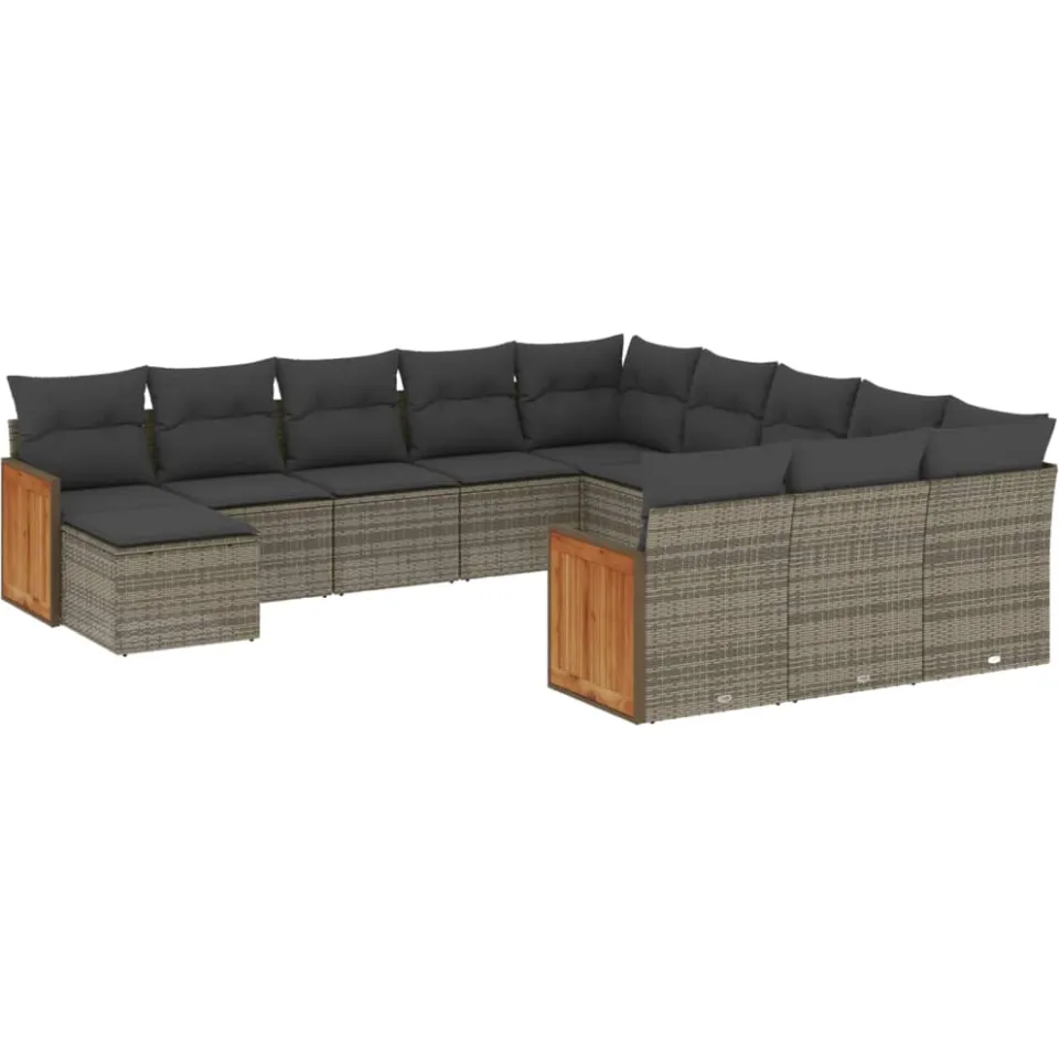 vidaXL 12-delige Loungeset met kussens poly rattan grijs, foto 3