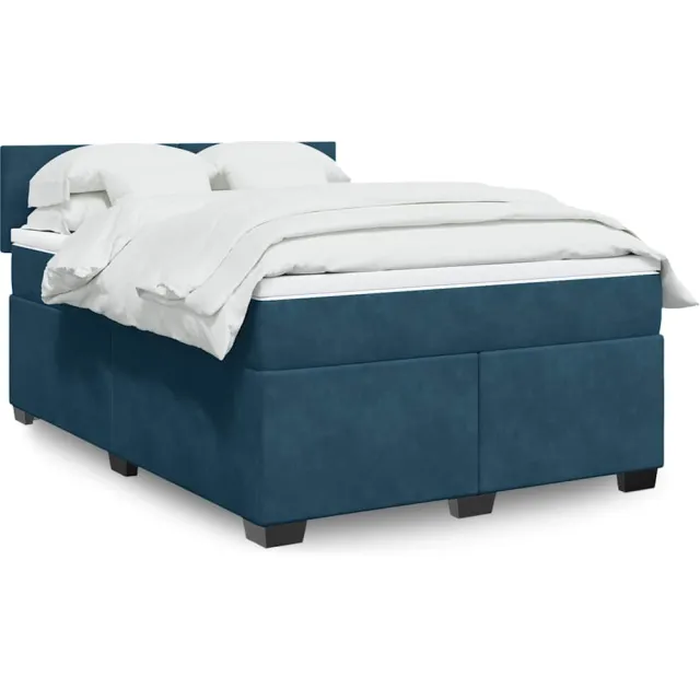 vidaXL Boxspring met matras fluweel donkerblauw 140x190 cm blauw