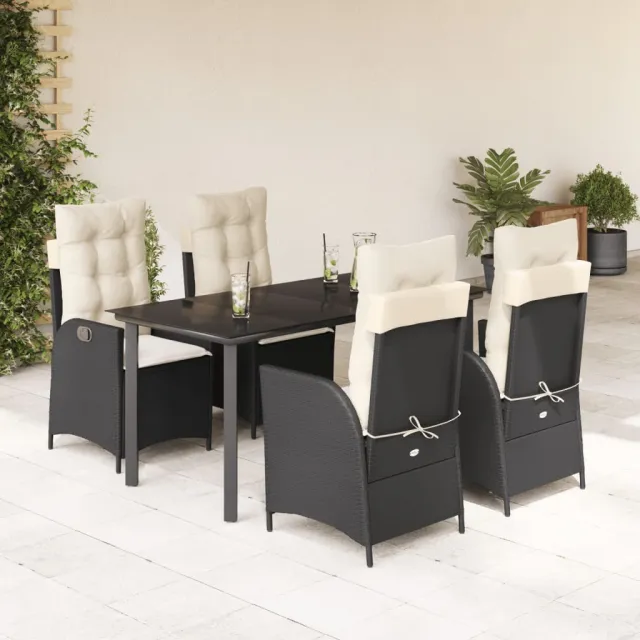 vidaXL 5-delige Tuinset met kussens poly rattan zwart, foto 2