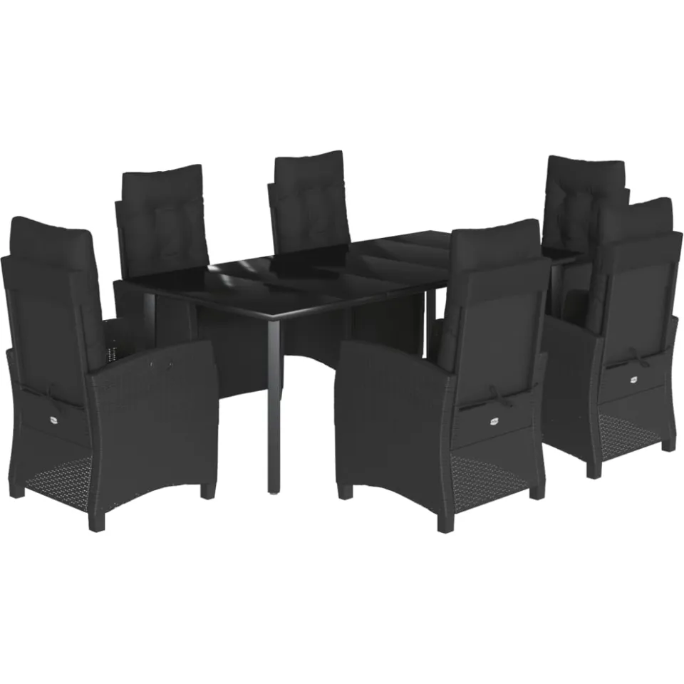 vidaXL 7-delige Tuinset met kussens poly rattan zwart, foto 3