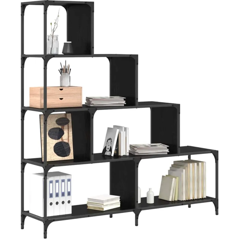 vidaXL Boekenkast 4-laags 139 x 33,5 x 149 cm Bewerkt hout Zwart eiken