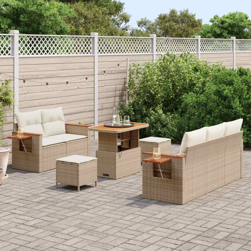 vidaXL Tuinbankenset 8 st Beige poly rattan, foto 3