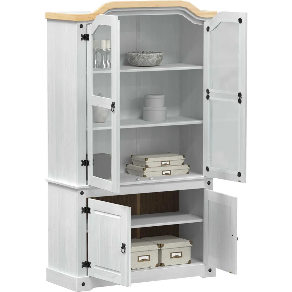 vidaXL Vitrinekast Wit 103,5 x 42 x 180 cm Massief grenenhout, foto 2