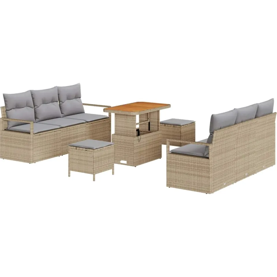 vidaXL Tuinbankenset 9 st Beige poly rattan