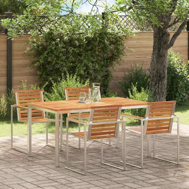 vidaXL Eettafel 150x90x75 cm Massief Acacia Hout en Roestvrijstaal, foto 2