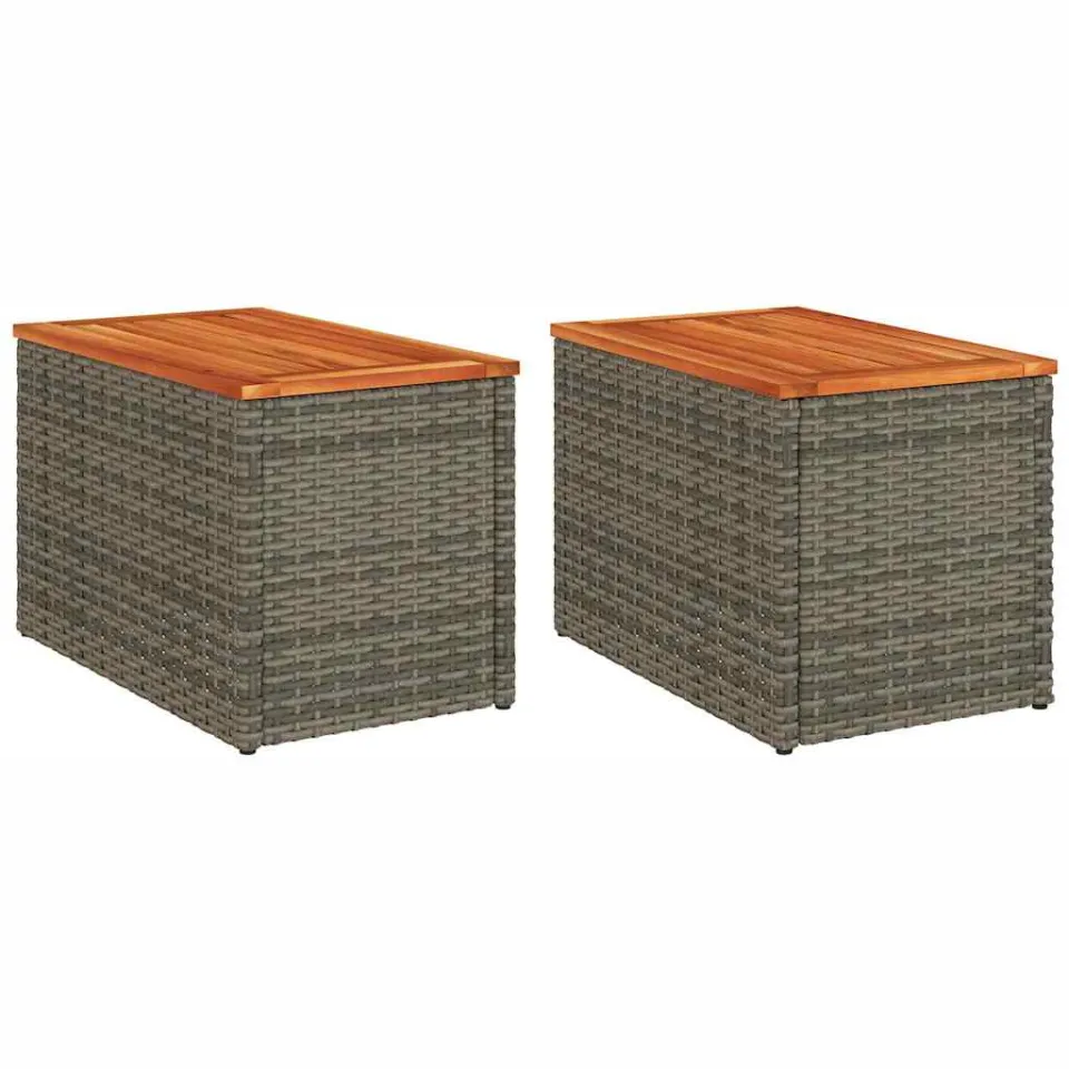 vidaXL Tuinbijzettafels 2 st 55x34x37 cm poly rattan en hout grijs