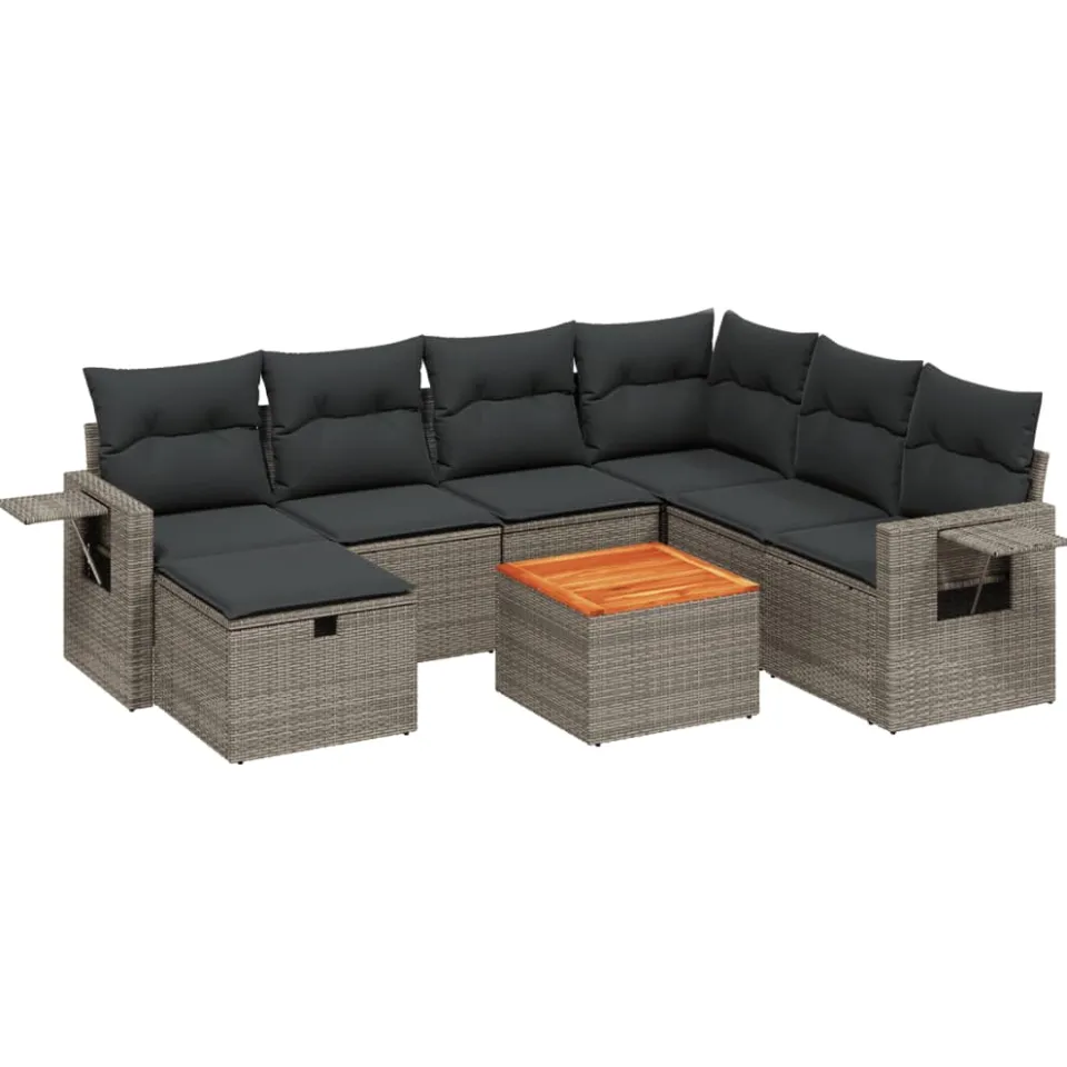 vidaXL 8-delige Loungeset met kussens poly rattan grijs