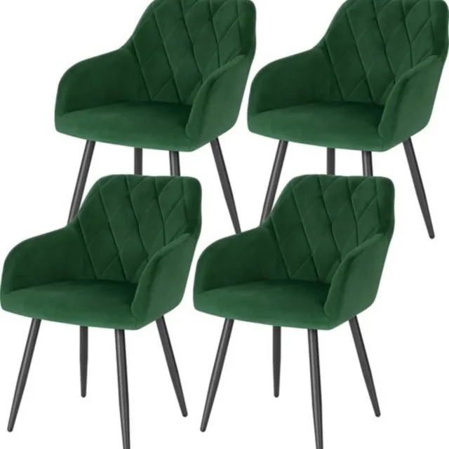 In And Outdoormatch Set van 4 velvet stoelen - ergonomisch gevormd - robuust & elegant - ultiem comfort - geschikt voor eet- & woonkamer - groen