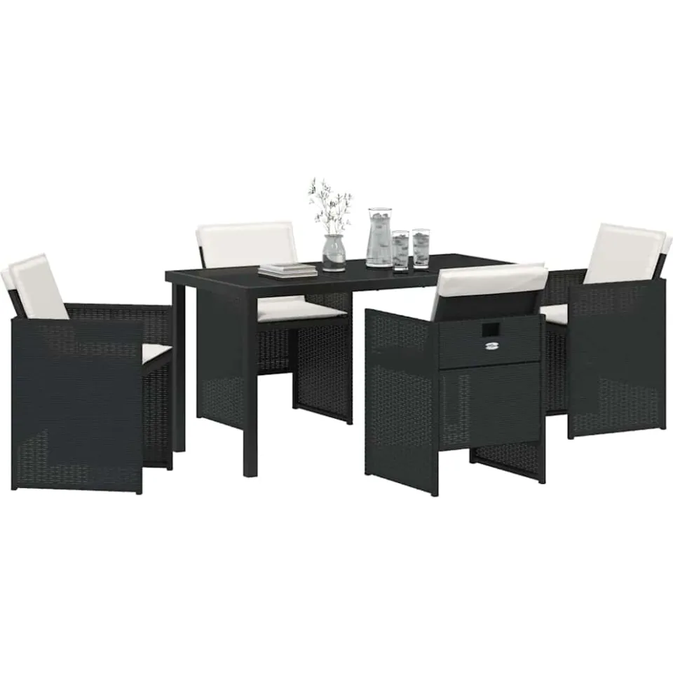 vidaXL Tuin eettafelset 5 st Zwart poly rattan