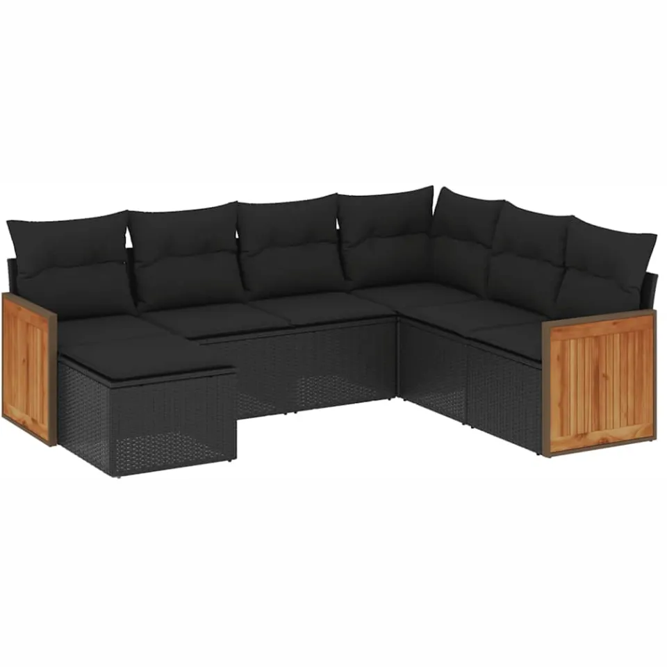 vidaXL 7-delige Loungeset met kussens poly rattan zwart, foto 3