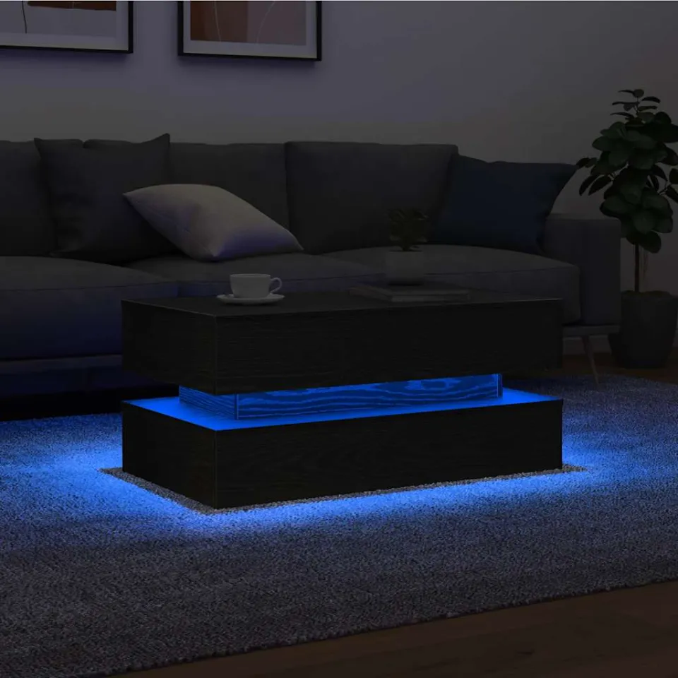 vidaXL Salontafel met LED-verlichting 90x50x40 cm zwart eiken, foto 4
