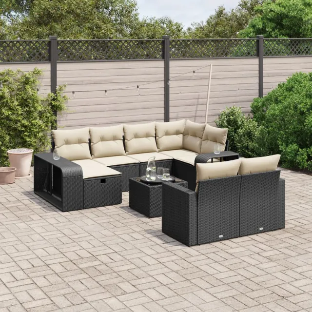 vidaXL 11-delige Loungeset met kussens poly rattan zwart, foto 2