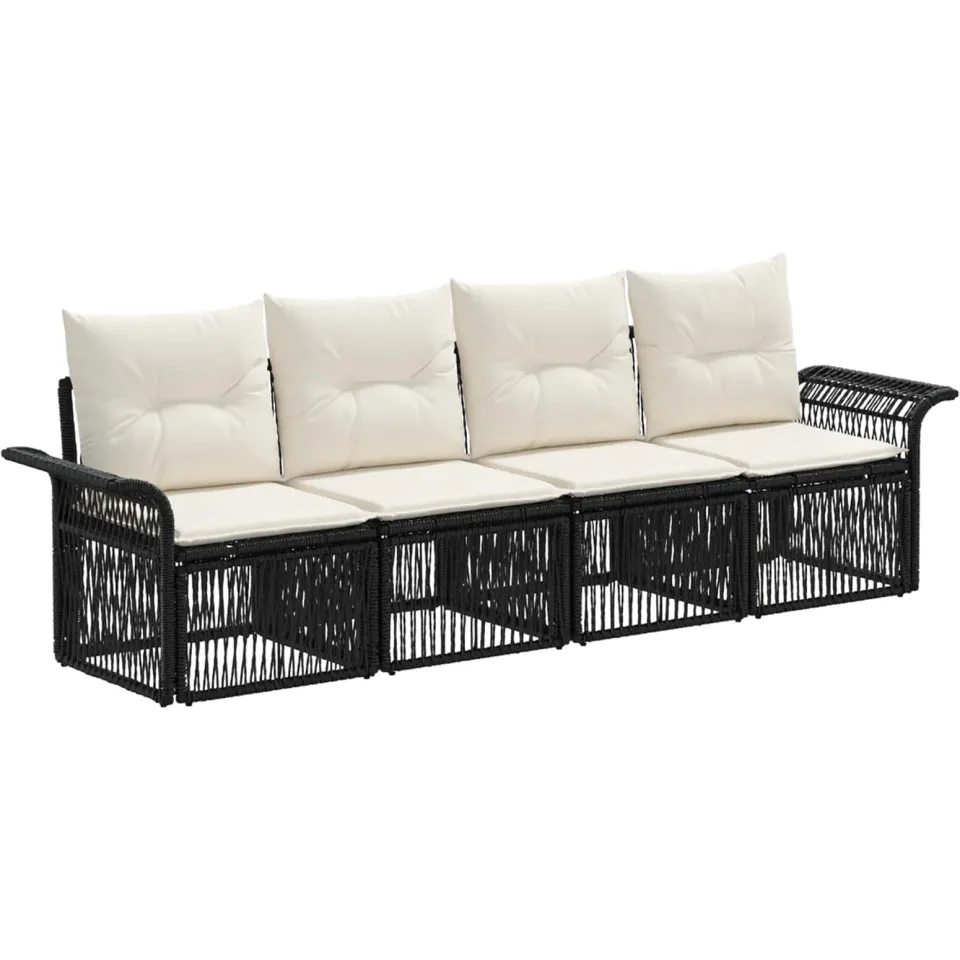 vidaXL Tuinbankenset 4 st Zwart poly rattan, foto 3