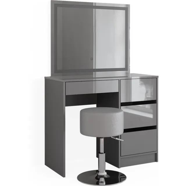 Vicco Kaptafel set met kruk Sherry, Grijs, 90 cm met LED-spiegel en kruk