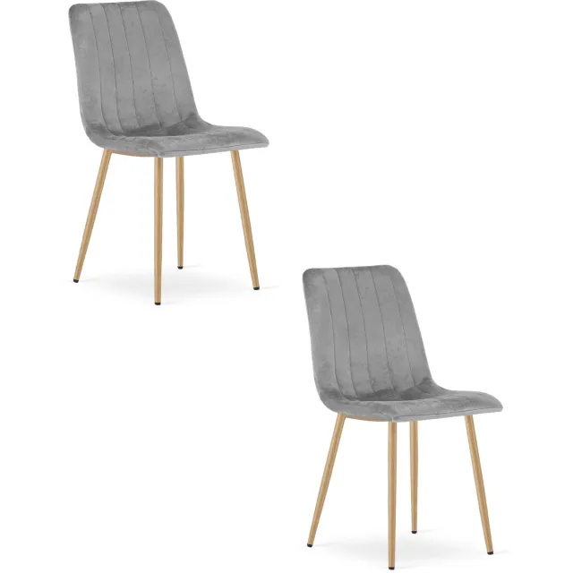 Oskar LAVA Eetkamerstoelen – Set van 2 – Lichtgrijs Velvet – Houten Poten – Comfortabele Gestoffeerde Zitting – Modern Design – Velvet Stoel voor Woonkamer, Keuken en Eetkamer – Max. 110 kg per Stoel