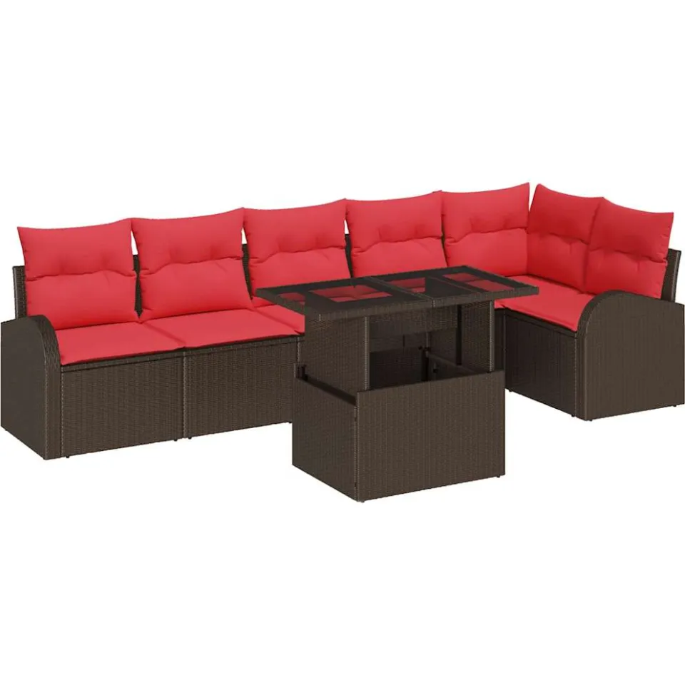 vidaXL Tuin Sofa Set 7 st Bruin Poly riet