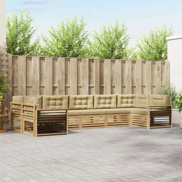 vidaXL Buiten bankenset 7 st 7-zits Wit en Beige Massief Acaciahout