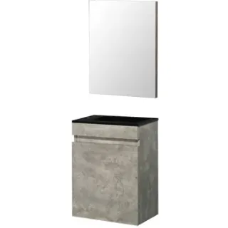 Aquazuro Fonteinmeubelset Napoli - Inclusief Wastafel En Spiegel - Softclose - Betongrijs - 40x22x52cm