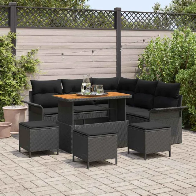 vidaXL Tuinbankenset 9 st Zwart poly rattan