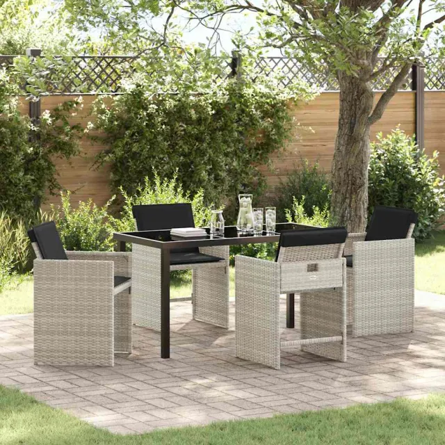 vidaXL Tuin eettafelset 5 st Lichtgrijs poly rattan